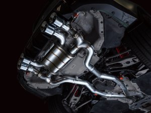 BMW M4 Performance Exhaust - AWE Tuning - SwitchPath Cat-Back, dual 3 in piping, quad 4.5 in double-walled slash-cut tips, valve-controlled with 180 Technology, 50-state emissions compliant - Chrome Silver Tips - `21-`27
